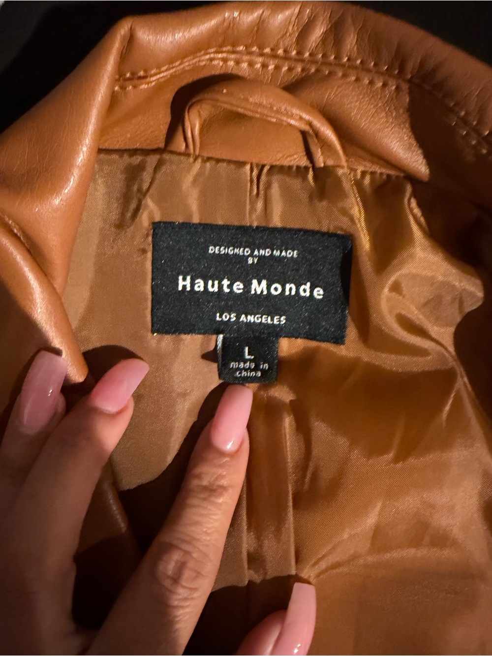 Haute Monde Women's Faux Leather Jacket — Cognac Brown